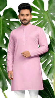 biswass Men Solid Straight Kurta(Pink)