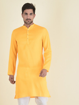 DEYANN Men Solid Straight Kurta(Yellow)