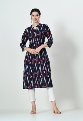 Muarya Women Ikat Straight Kurta(Dark Blue)