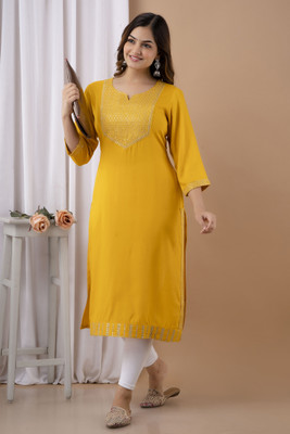 Prathmikta Women Embellished A-line Kurta(Yellow)