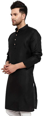 OORA Men Solid Straight Kurta(Black)