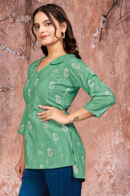 RUPPE Women Floral Print A-line Kurta(Green)