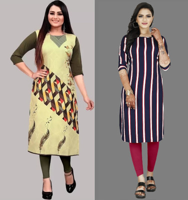 maruti fab Women Striped A-line Kurta(Beige, Purple)