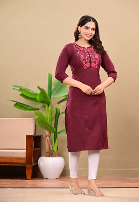 Neha Fashions Women Solid Straight Kurta(Maroon)