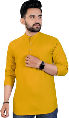 Vimal Star Men Solid Straight Kurta(Yellow)