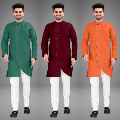 GRATITUDE ROCK Men Solid Trail Cut Kurta(Multicolor)