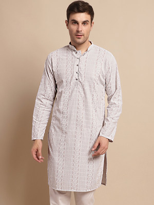 ANOUK Men Embroidered Straight Kurta(Grey)