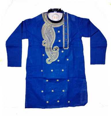 PRASUNS Men Embroidered, Self Design Straight Kurta(Dark Blue, Gold)