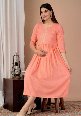 JASORIYA Women Solid, Washed Anarkali Kurta(Orange)