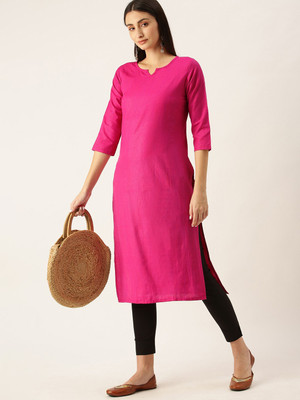 Saanjh Women Solid Straight Kurta(Pink)