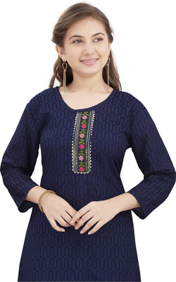 Sangria Girls Embroidered, Printed Straight Kurta(Dark Blue)