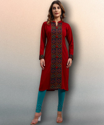 DECANTER Women Printed Straight Kurta(Maroon)