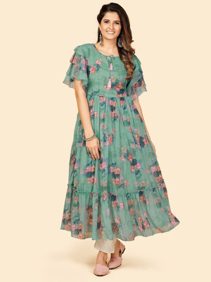VBUYZ Women Floral Print Anarkali Kurta(Green)