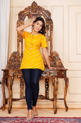 AREEH Women Leheriya A-line Kurta(Yellow)