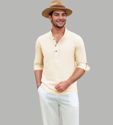 DiAsh Men Solid Straight Kurta(Beige)
