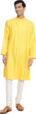 Fabindia Men Woven Design Straight Kurta(Yellow)