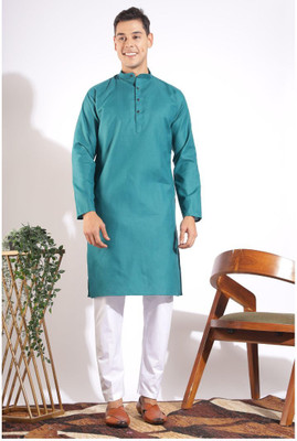 khaddarvas Men Solid A-line Kurta(Grey)