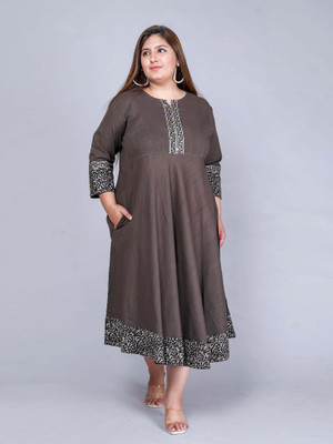 Jevi Prints Women Printed Flared Kurta(Grey, Brown)