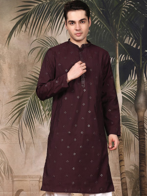 Sanwara Men Self Design Ethnic Dress Kurta(Purple)