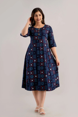 JAY SHRI SHYAM FASHION Women Printed Flared Kurta(Dark Blue)