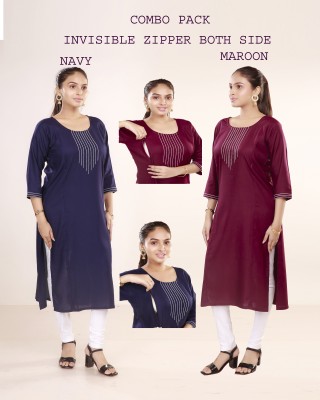 MAHEE TRENDZ Women Self Design, Solid, Striped, Chikan Embroidery Straight Kurta(Dark Blue, Maroon)