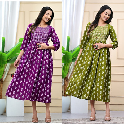 Kadri Women Printed Straight Kurta(Purple)