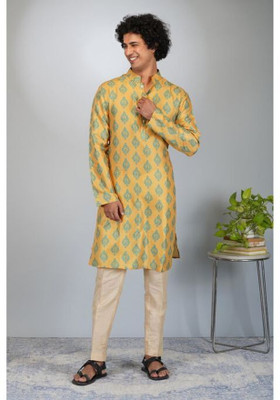 PINK WISH Men Printed Straight Kurta(Multicolor)
