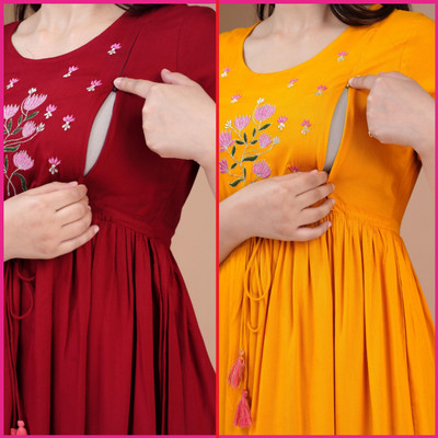 Priyas Creation Women Solid Anarkali Kurta(Yellow)