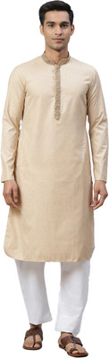 Manthan Men Solid Straight Kurta(Beige)