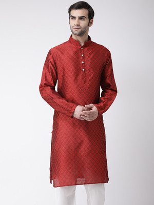 SG LEMAN Men Self Design Straight Kurta(Maroon)