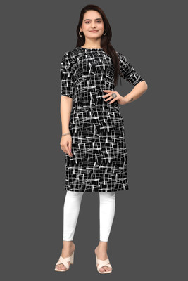 RANGRASIYA CORPORATION Women Printed Straight Kurta(Black)