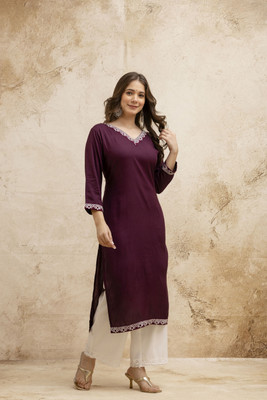 Watika Creations Women Solid A-line Kurta(Purple)
