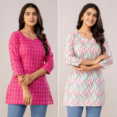 Shibra Women Printed Straight Kurta(Pink, Multicolor)
