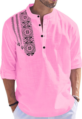 Kavyangle Creation Men Printed Straight Kurta(Pink)