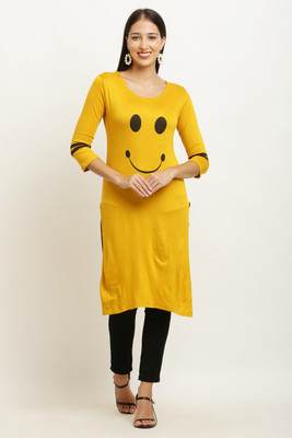 Purser Women Printed A-line Kurta(Yellow)