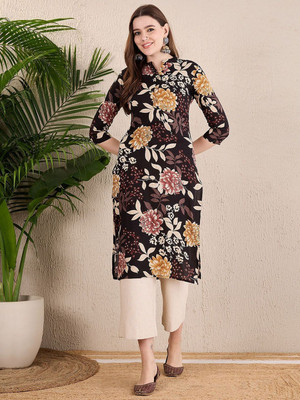 ANOUK Women Floral Print Straight Kurta(Multicolor)