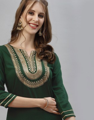 Samah Women Embellished, Embroidered, Self Design Straight Kurta(Green)