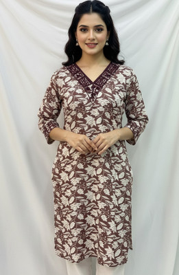 sw world Women Floral Print, Embroidered A-line Kurta(Green)