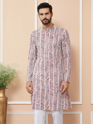 See Designs Men Printed Straight Kurta(Brown, White)