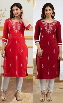 SISTO Women Chikan Embroidery Straight Kurta(Multicolor)