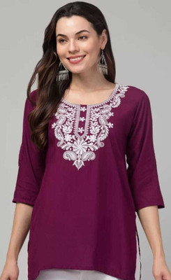 Alhuma Creation Women Embroidered Straight Kurta(Purple)