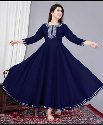 Nikhat Women Embroidered Anarkali Kurta(Blue)