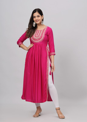 TANTANATAN Women Embroidered Trail Cut Kurta(Pink)