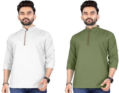 click n buy Men Solid Asymmetric Kurta(Multicolor)
