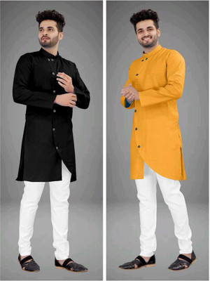DIAMOND CLUSTER Men Solid Asymmetric Kurta(Multicolor)