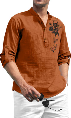 ZOMBOM Men Printed Straight Kurta(Brown)