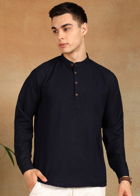 FUBAR Men Solid Straight Kurta(Dark Blue)