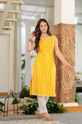 BKApparels Women Printed Straight Kurta(Yellow)