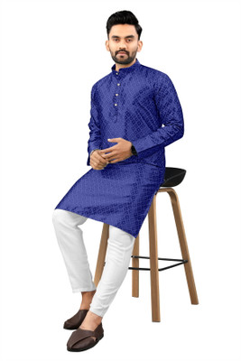 Shree Dutt Creation Men Self Design Straight Kurta(Blue)