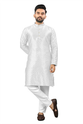 Shree Dutt Creation Men Self Design Straight Kurta(White)